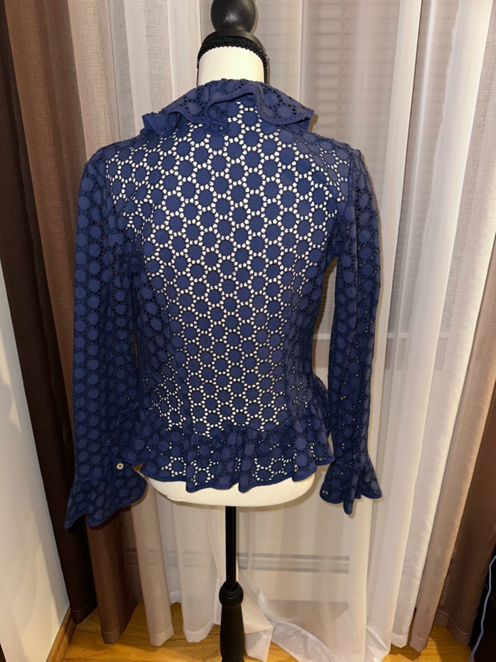 Anne Fontaine Navy Eyelet Lace Blouse - Picture 3 of 7